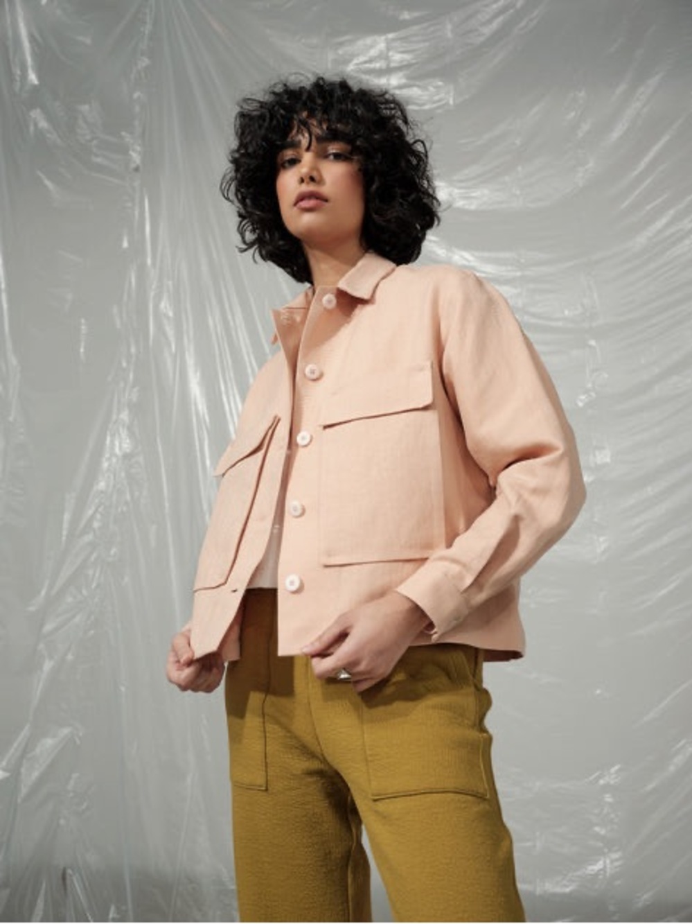 Odeyalo Blush Pink Boxy Button-Up Jacket
